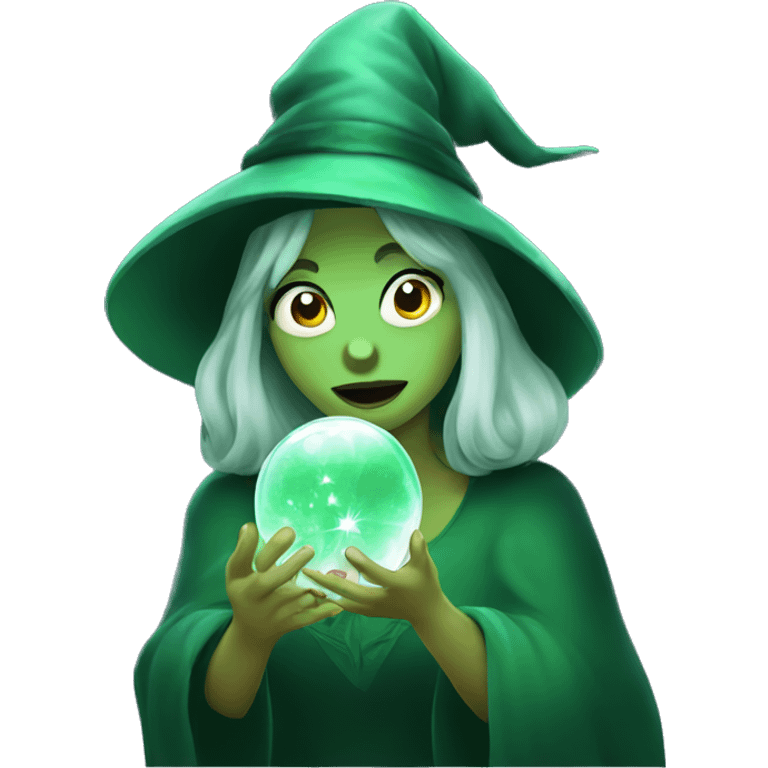 Green witch looking into a crystal ball emoji