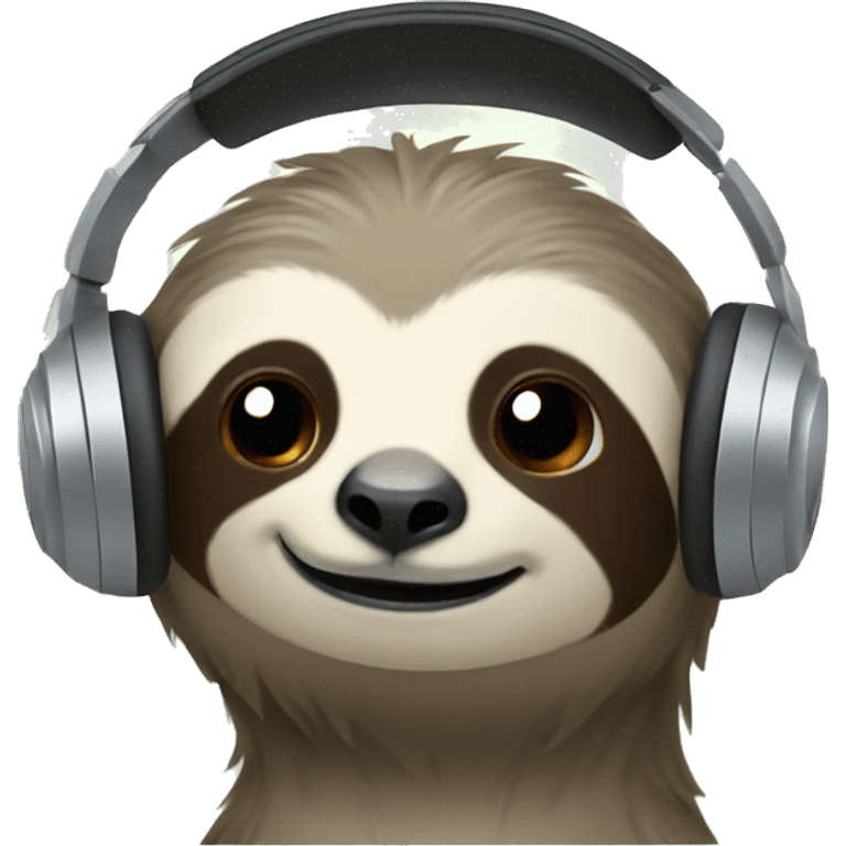 head only, cute sloth with call center headphones.  emoji