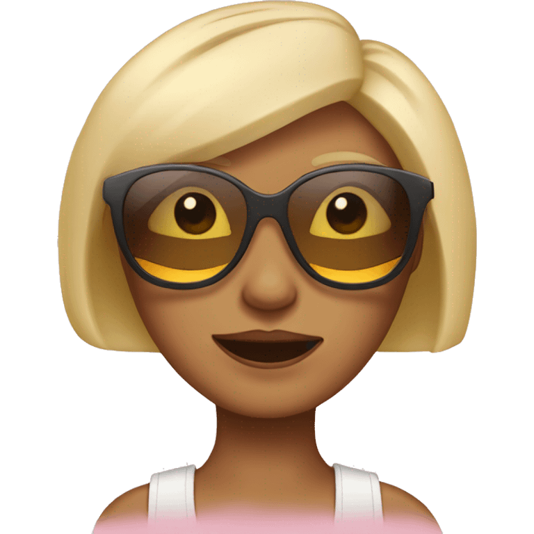 Girl with short blond bob and retro skinny sunglasses emoji