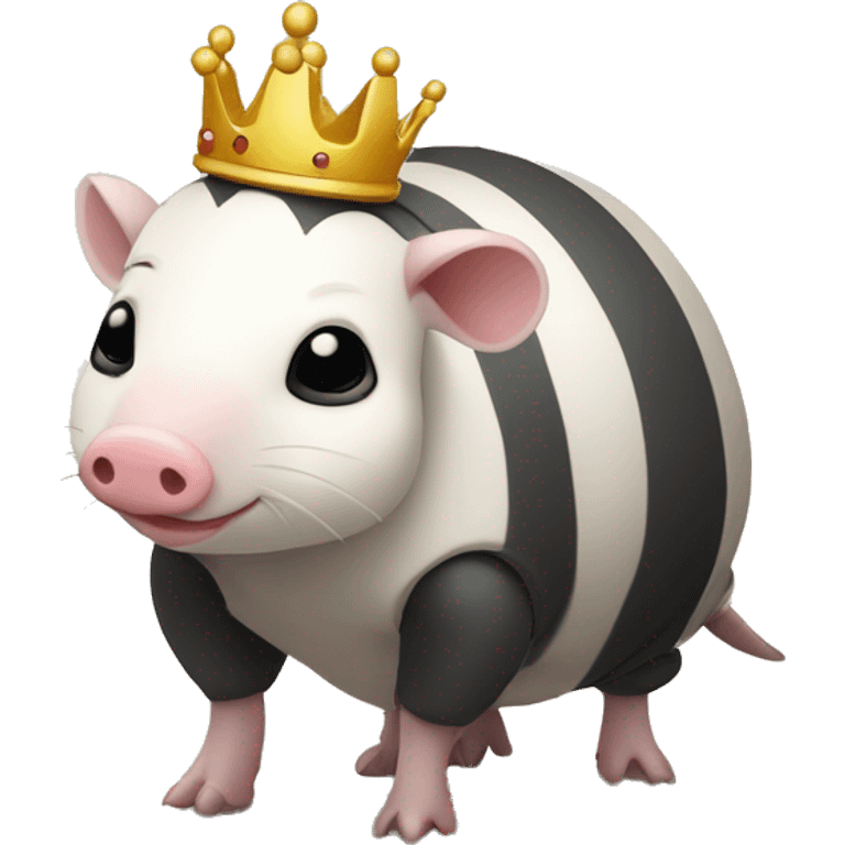 Black and white piebald chubby round armadillo pig panda centipede armadillo wearing a crown emoji