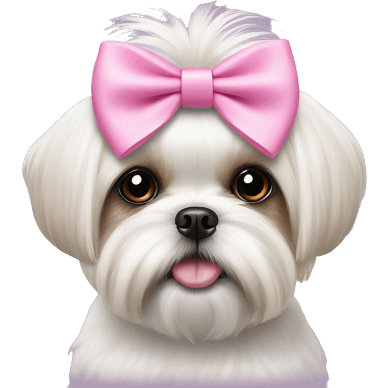 White shih tzu wearing a pink bow on the head emoji