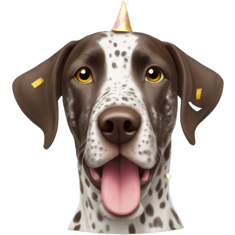 German shorthair with party horn and confetti emoji