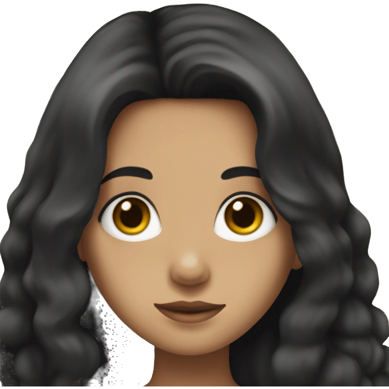 A girl with long black hair, slightly curly hair and big eyes emoji