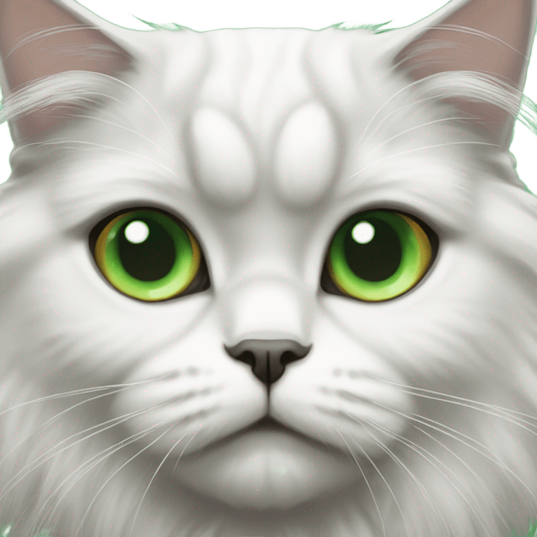 White and gray Persian cat with green eyes emoji