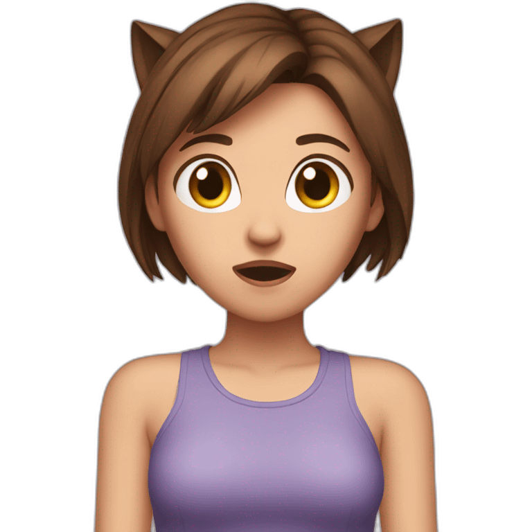 Brown haired girl with cat ears scared emoji