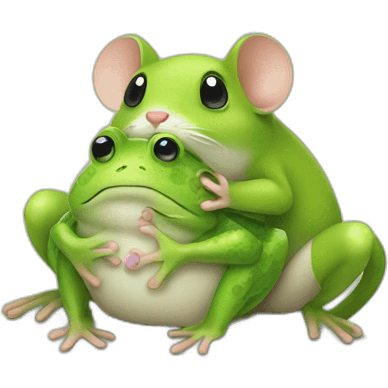 Mouse hugs frog emoji