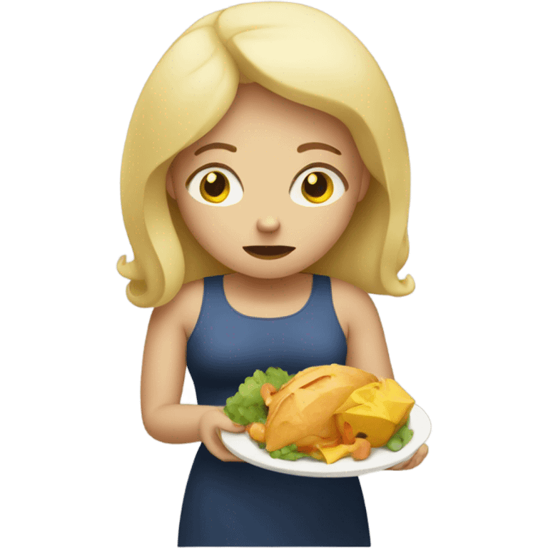 a sad ovweweight blondie woman with a plate of food emoji