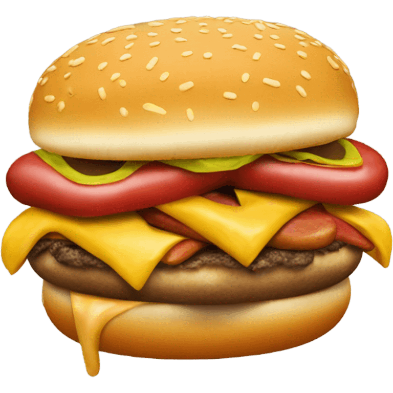 A cheeseburger eating a hot dog emoji