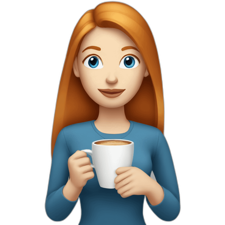 Ginger straight hair and blue eyes woman drinking a coffee emoji