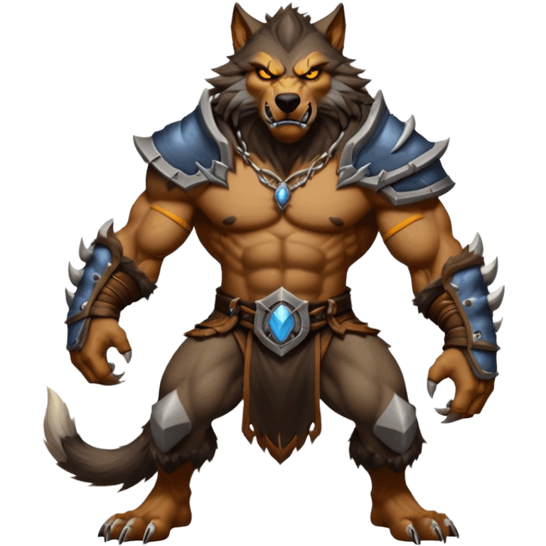 Cinematic Realistic WoW Worgen Portrait, captured in a dynamic, battle-ready stance, muscles rippling beneath his wild fur and tanned skin. His fierce, amber eyes and determined features, set against consistently detailed, worn leather attire, are rendered with dramatic natural lighting and high shine, embodying the raw, relentless fury of a worgen warrior in combat. emoji