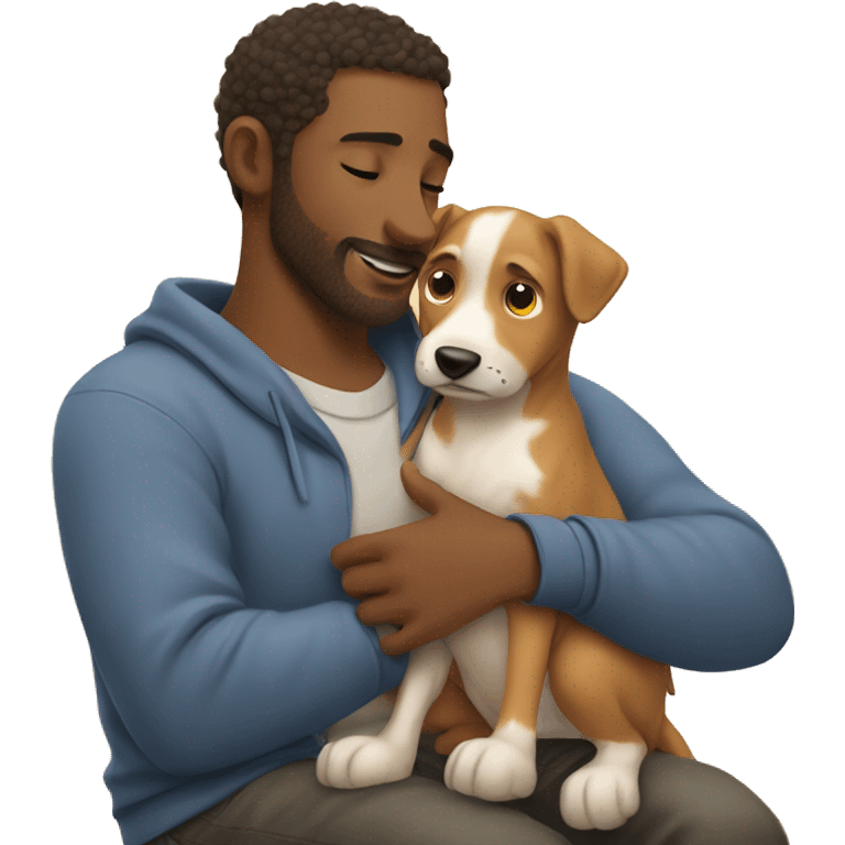 Guy cozy moment with dog and baby emoji