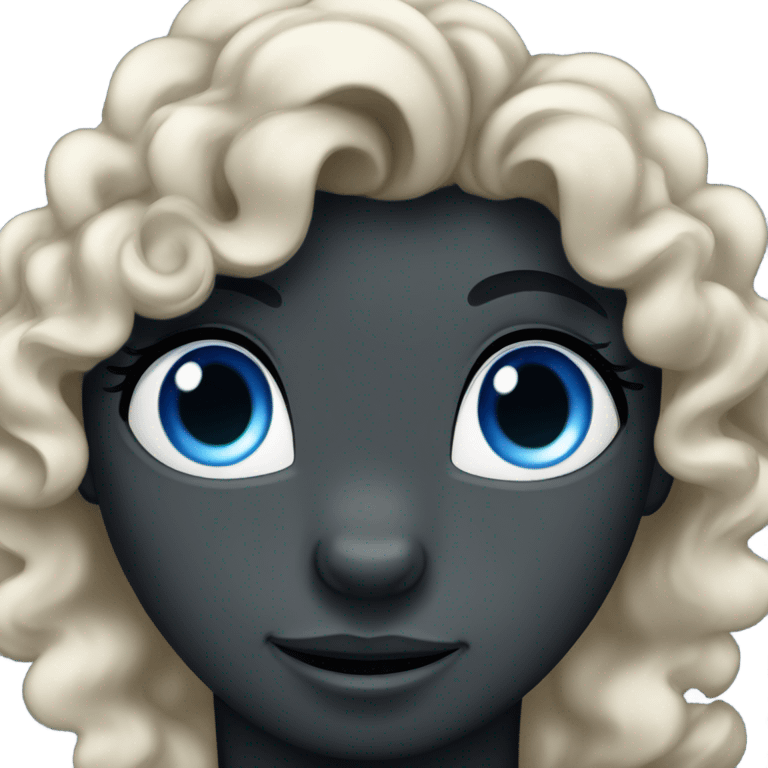 Black cute face of a horse with a women face curly hair and blue eyes emoji