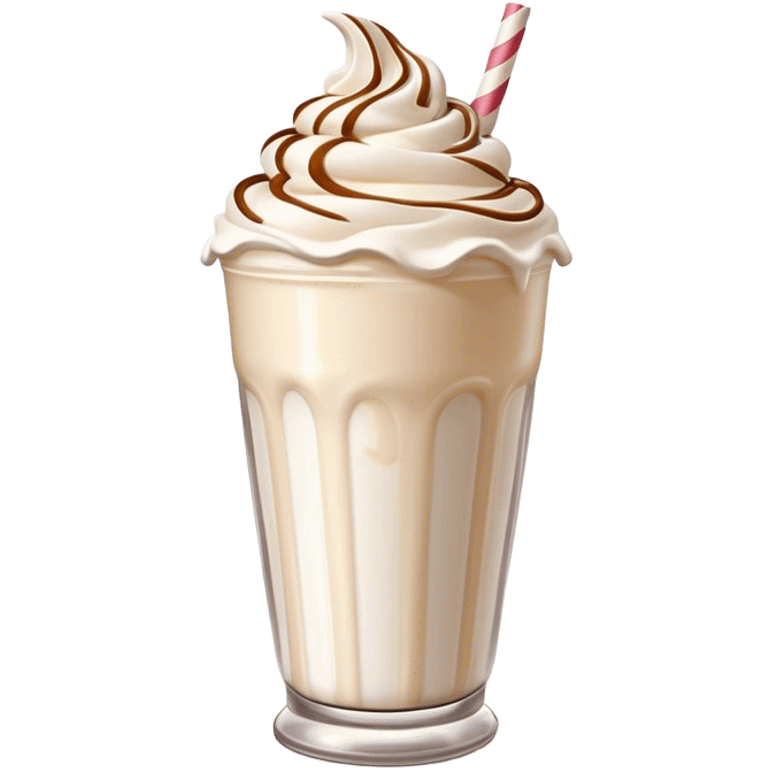 Cinematic Realistic Milkshake Drink Emoji, depicted as a thick, creamy milkshake with a swirl of whipped cream rendered with rich textures and inviting, nostalgic lighting. emoji