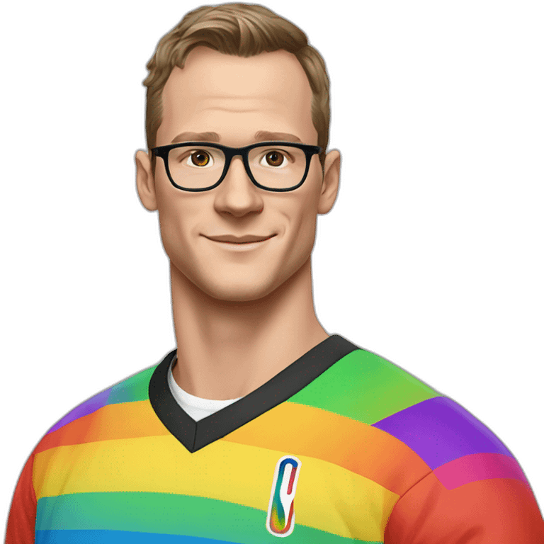 Jonathan Toews wearing glasses and rainbow clothes emoji