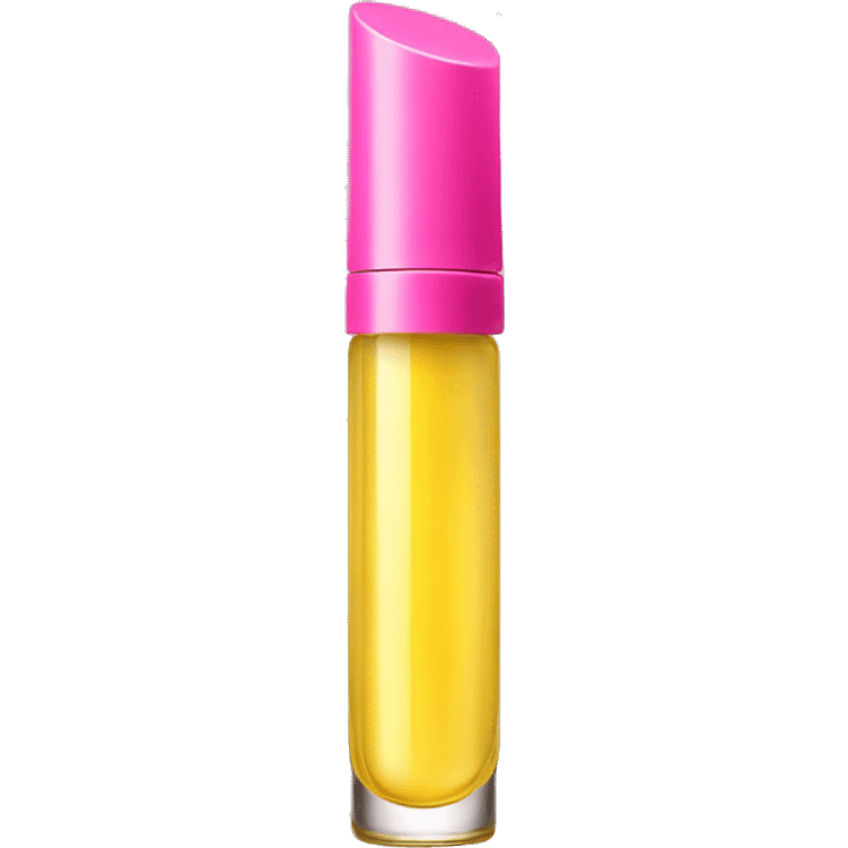 yellow lip oil with pink cap emoji