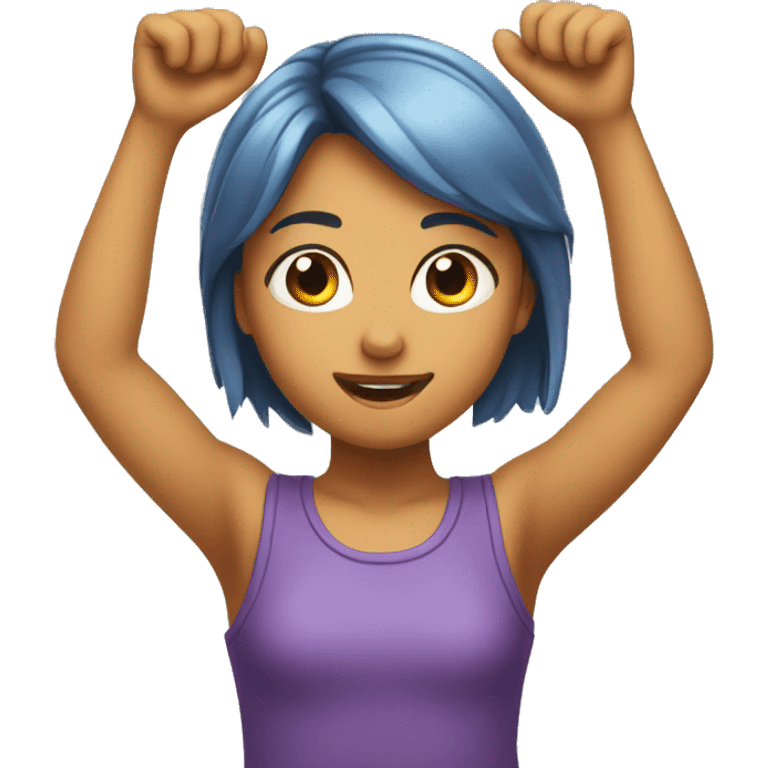 Girl with both hands upwards like holding something on head emoji