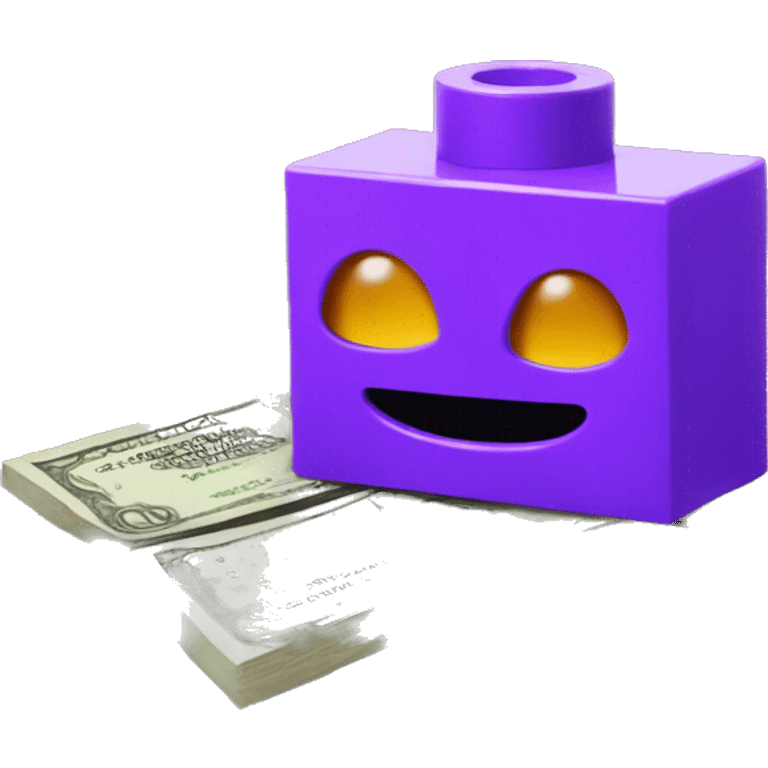 A PURPLE LEGO PIECE IN DE FRONT WITH SOME MONEY BAH BEHIND emoji