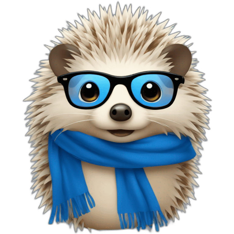 hedgehog with long blue scarf and black glasses emoji