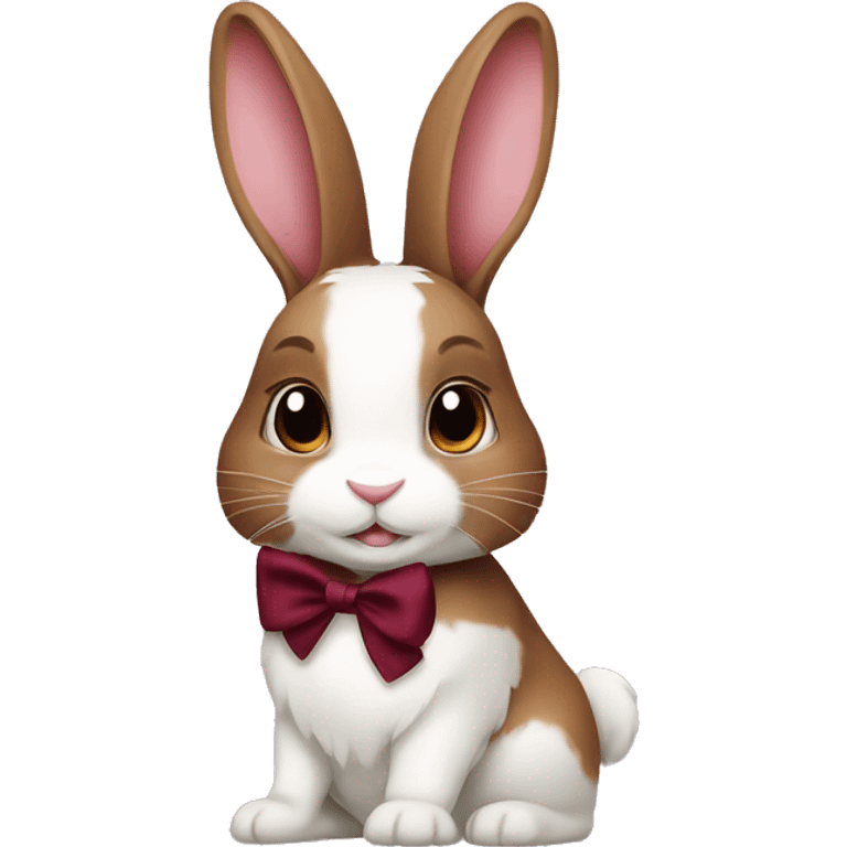 Brown and white bunny with burgundy bow emoji