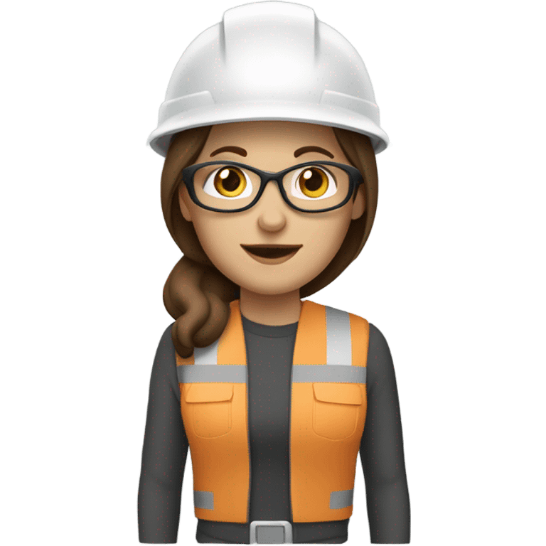 Caucasian woman with brown wearing a safety helmet, safety glasses and earplugs emoji