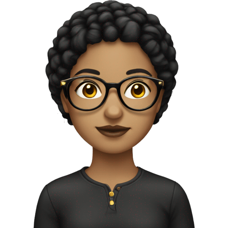 Teen girl with light skin black hair and round gold glasses emoji