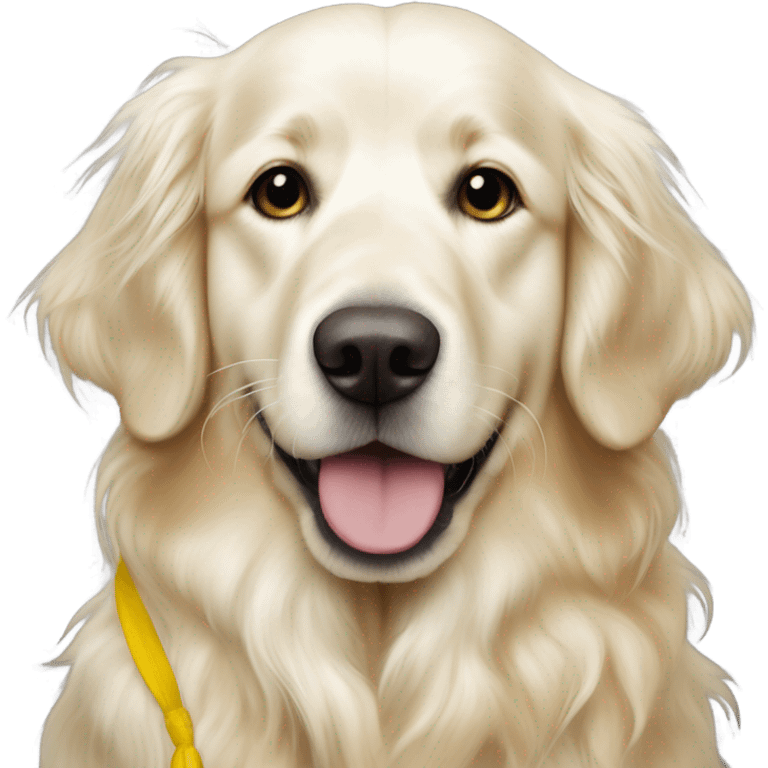 White English cream long haired curly golden retriever with yellow bandana on emoji