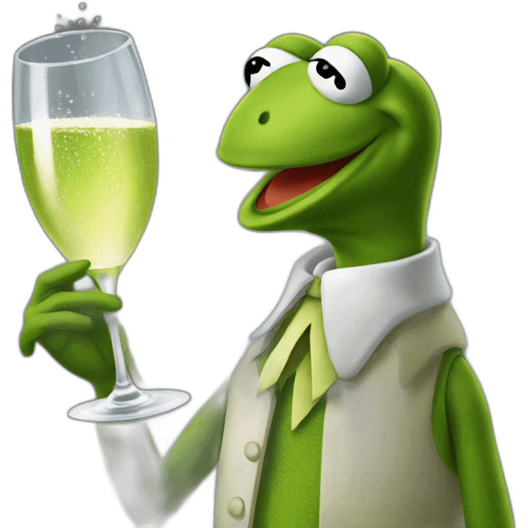 kermit frog drinking sparkling wine emoji