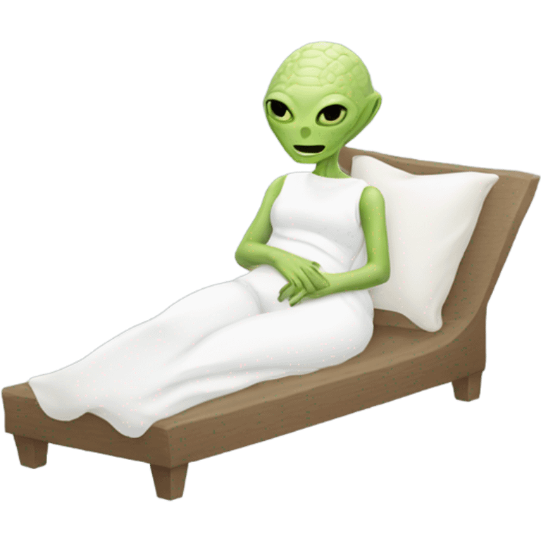 a Reptilian alien white woman, full body, sleeping emoji