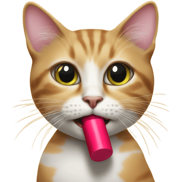 Cat putting on lipstick emoji