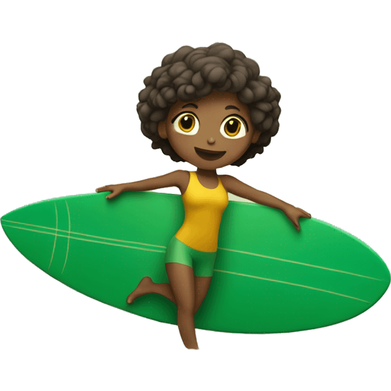 Yoga girl surfing green and gold emoji