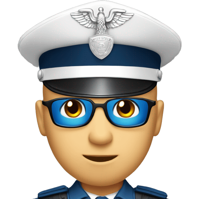 A WHITE Police man bald with blue uniform and cap with Big ANGEL WINGS emoji