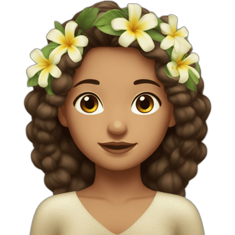 Tahitian girl brown hair and eyes, tiaré flower in the hair emoji