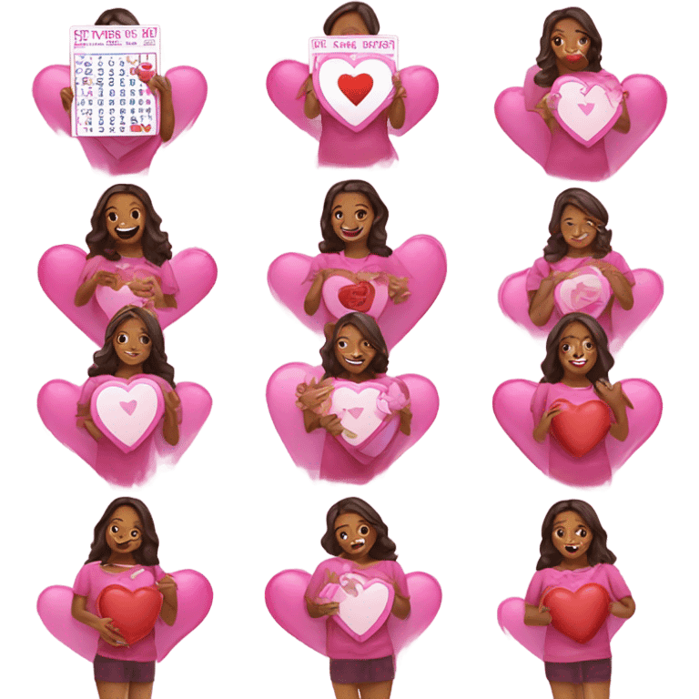 Valentine ladies’ bingo pink and red hearts emoji