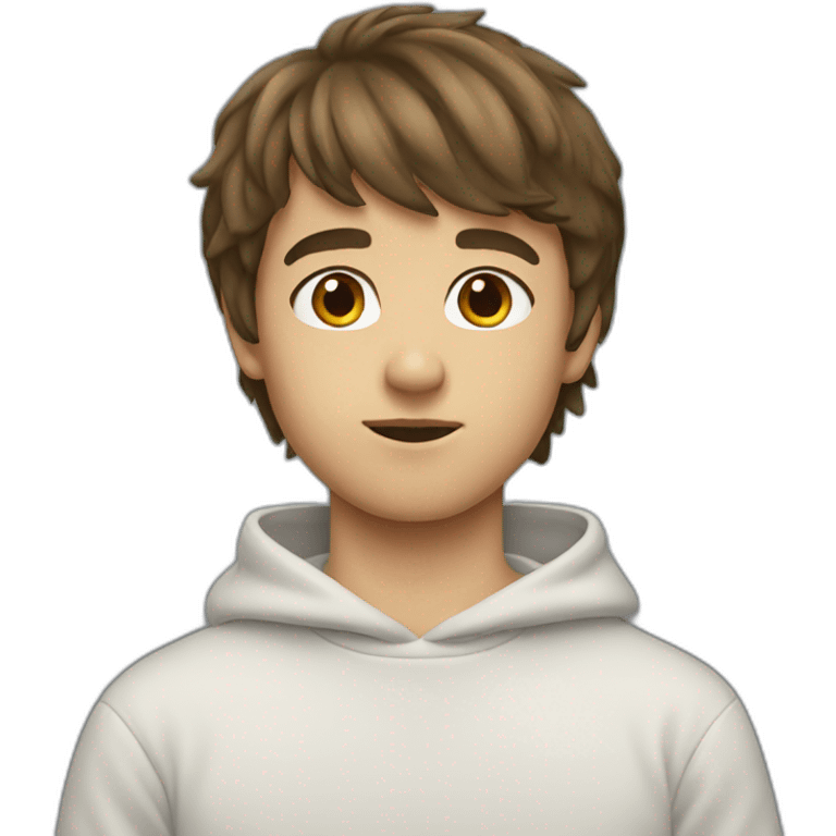 boy with brown hair and bangs wearing a sweatshirt emoji