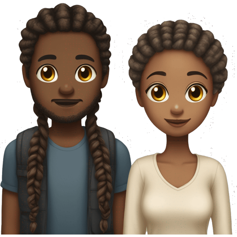 Realistic black girl with box braids and light skin boy with short curly hair and a short beard hugging emoji