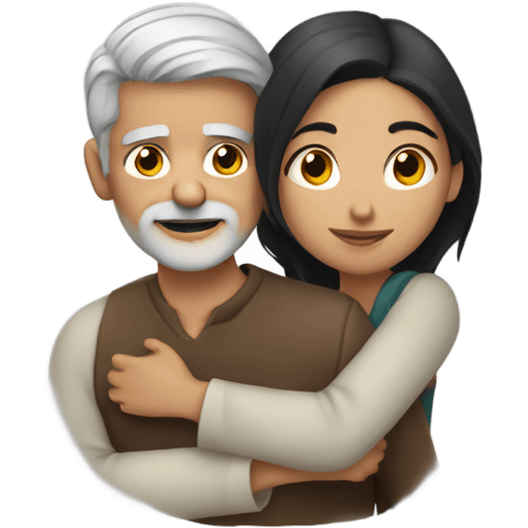 Gray haired man hugs dark haired Mexican girl emoji