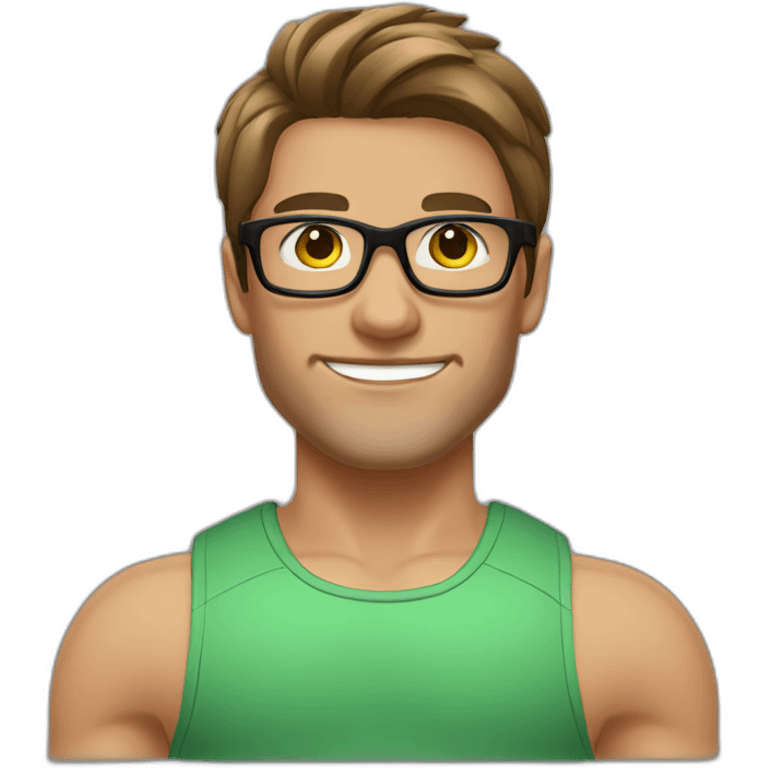 guy fashion bodybuilder glasses, developper brown straight hair short emoji