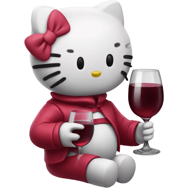 Hello Kitty drinking red wine emoji