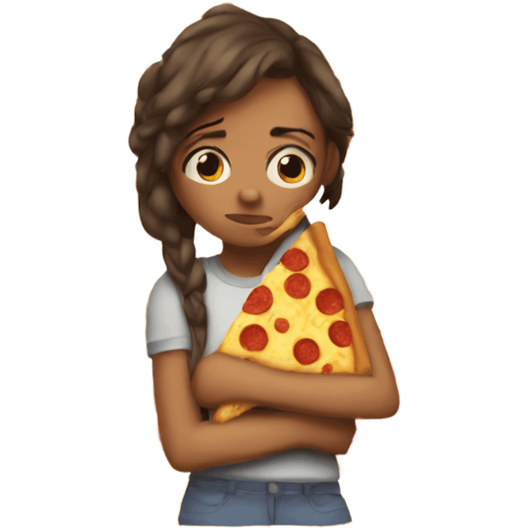 Tired girl with a pizza emoji