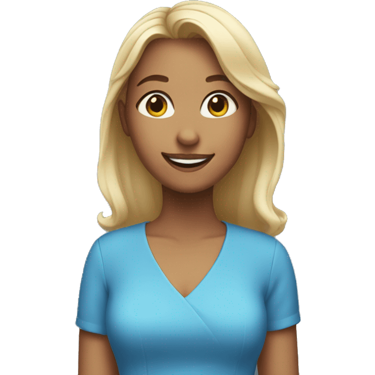 girl in blue dress smiling emoji