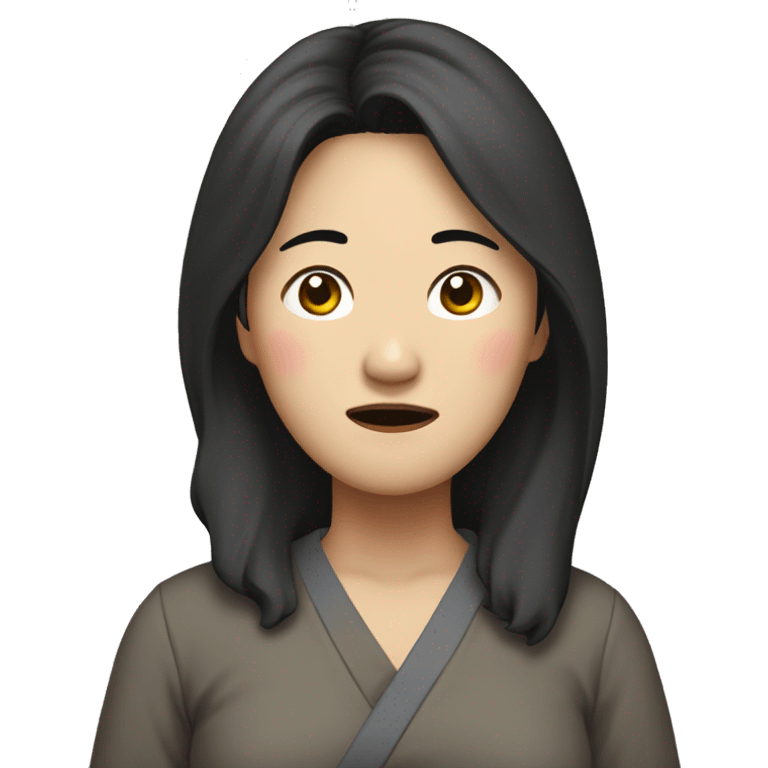 Middle-aged Korean woman in her 40s, with only one hand on her head, distressed face, black hair emoji