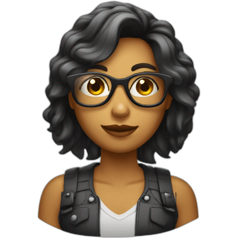 chica con pelo ondulado de color negro con gafas emoji