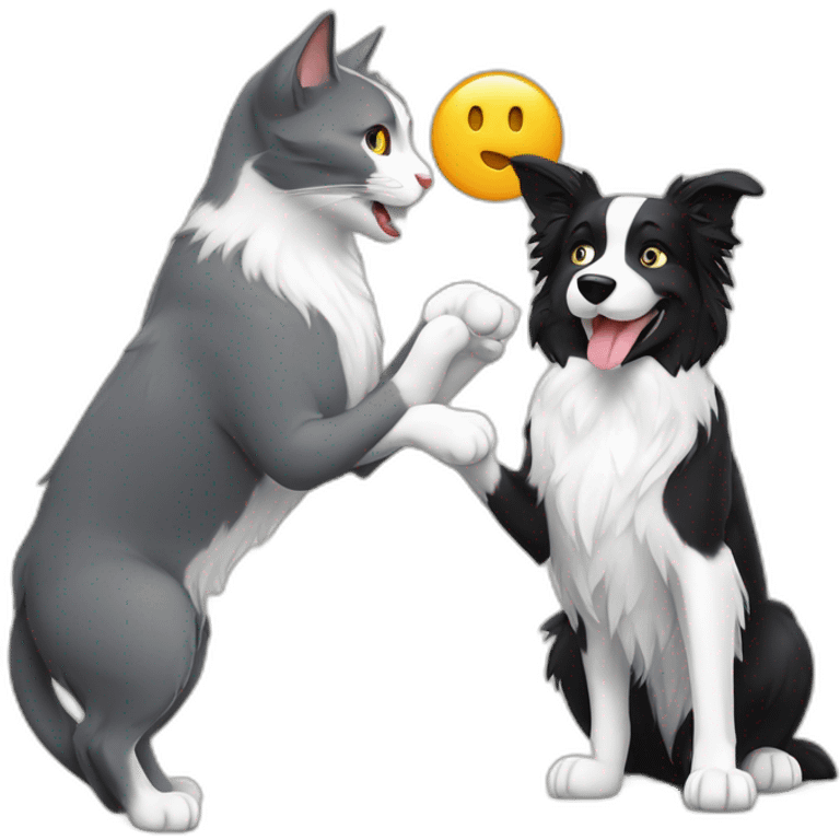 Grey cat and border collie high fiving emoji