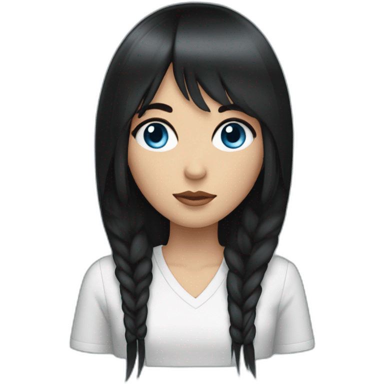 girl with long black hair and thick fringe, blue eyes emoji