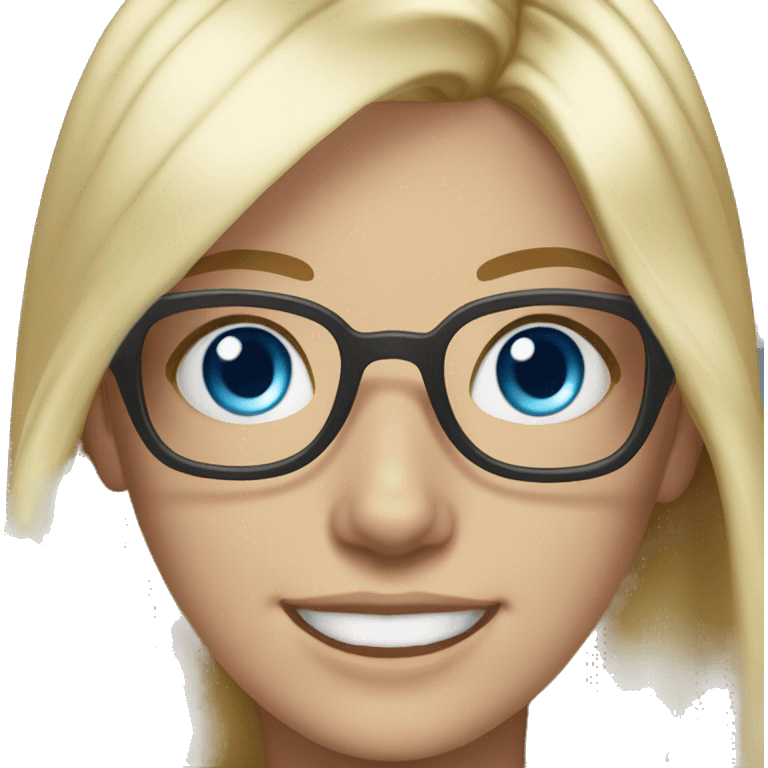 White girl blonde hair blue eyes with clear glasses smiling  emoji