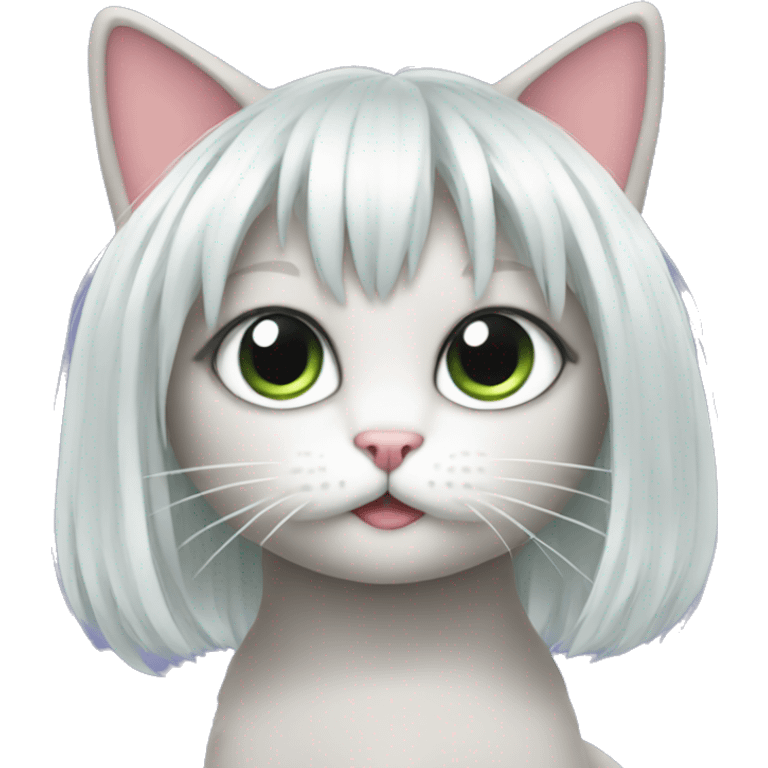 Kitty wearing anime wig emoji