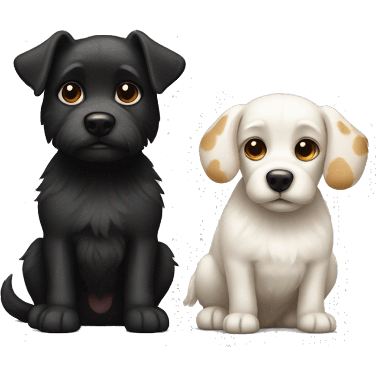 small black dog and small white dog with light brown spots same size emoji