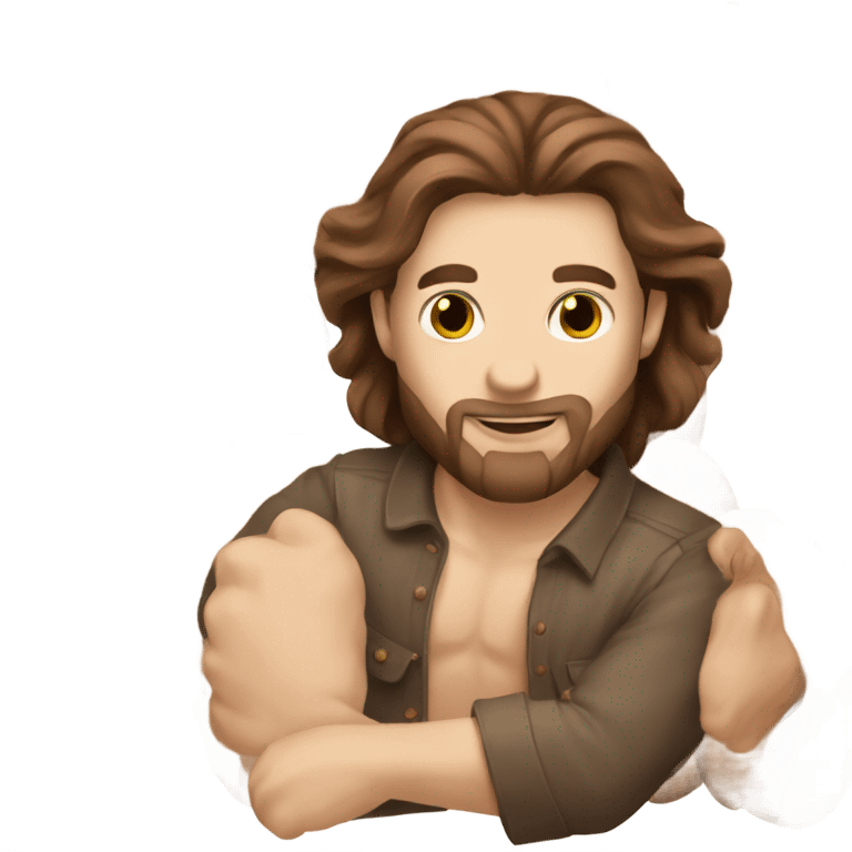 a white man with long brown hair who loves wood, beauty and freedom emoji