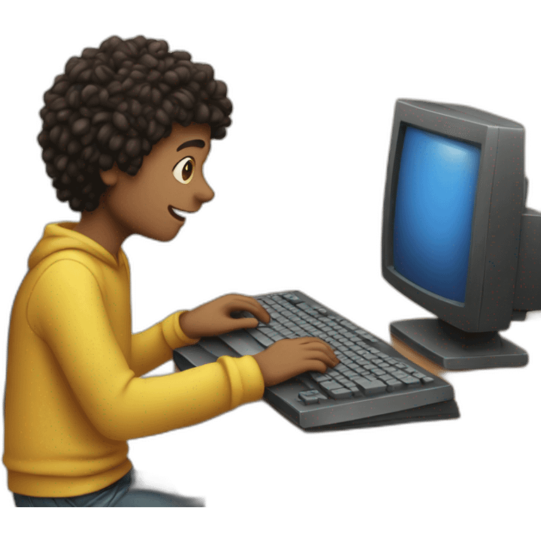 young guy playing with computer emoji