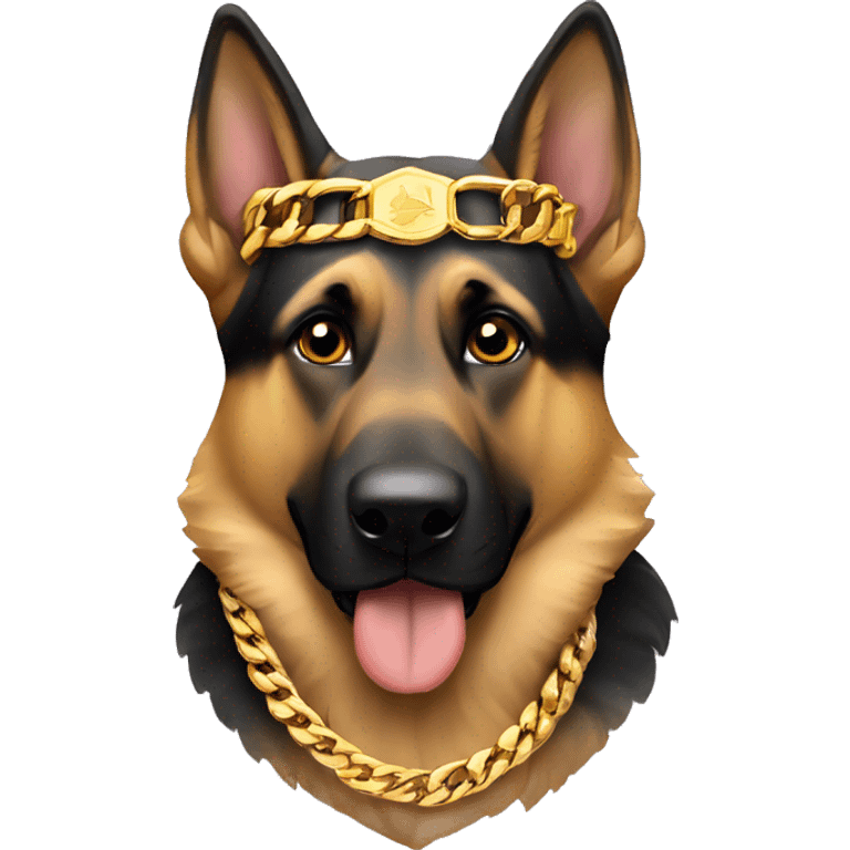 German Shepherd wearing a gold cuban link emoji